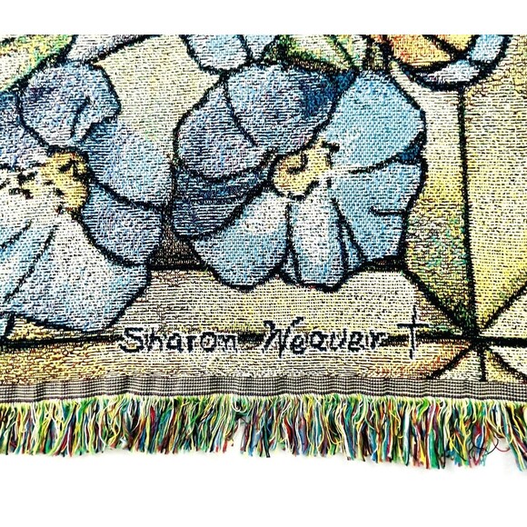 Tapestry Throw Blanket Blue Yellow Floral Inspiration Calla Lillies 62in x 52in - Picture 3 of 12